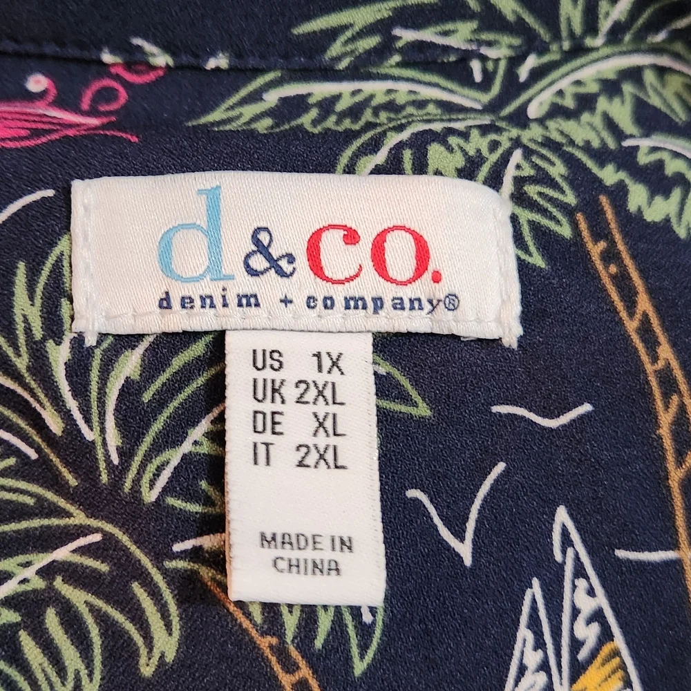 D&Co Denim And Company Tropical Print Midi Tie Belt‎ Shirt Dress Size 1X